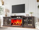 AMERLIFE 97" Farmhouse Fireplace TV Stand, Entertainment Center with Large Storage Space and Adjustable Shelf, Media Console for Living Room, Rustic Brown AMERLIFE
