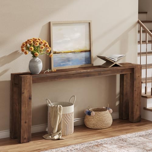 TRIBEWOOD Solid Wood Console Table for Entryway, 70.9-Inch Extra Long Farmhouse Sofa Table Behind Couch, for Living Room, Foyer, Hallway, Entrance, Rustic Brown TRIBEWOOD