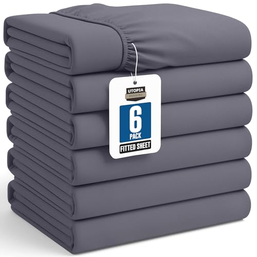 Utopia Bedding King Fitted Sheets - Bulk Pack of 6 Bottom Sheets - Soft Brushed Microfiber - Deep Pockets - Shrinkage & Fade Resistant - Easy Care (Grey) Utopia Bedding
