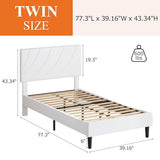 HOMBCK Twin Bed Frames,Twin Size Bed Frame with Linen Fabric Upholstered Headboard and Wooden Slats Support,Adjustable Headboard, No Box Spring Needed, Noise-Free, Easy Assembly, White HOMBCK