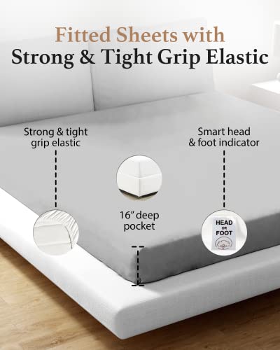 Good Sleep Bedding California King Fitted Sheets Only, 800 TC Cal King Sheets Deep Pocket Fitted, 100% Egyptian Cotton Single Fitted Sheet, Soft 16" Deep Pocket Fitted Sheet, Light Grey Fitted Sheet Good Sleep Bedding