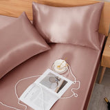 NSGZ 2 Pcs Satin Fitted Sheet and Pillowcase Set, Twin Silky Bottom Bedsheet Fit up to 15 Inch Deep Pocket Mattress, Champagne Soft Satin Bedding Includes 1 Fitted Sheet and 1 Pillowcases NSGZ