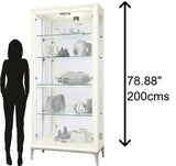 Howard Miller Sheena II Curio Cabinet – White Wire Brushed Display Cabinet Reclaimed Wood Look Aged Nickel Base & Square Pulls Hinged Glass Doors Adjustable Shelves & Mirrored Back for Home Decor Howard Miller