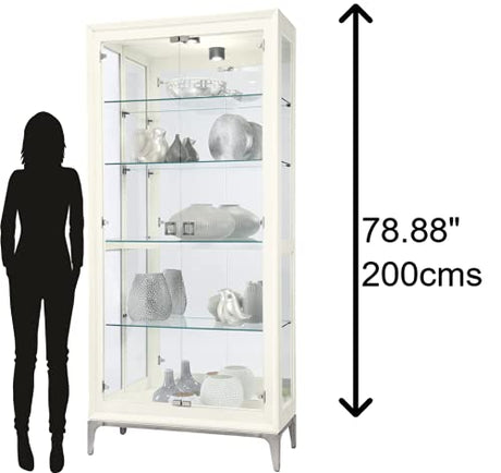 Howard Miller Sheena II Curio Cabinet – White Wire Brushed Display Cabinet Reclaimed Wood Look Aged Nickel Base & Square Pulls Hinged Glass Doors Adjustable Shelves & Mirrored Back for Home Decor Howard Miller