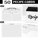 Hoteam Wooden Recipe Box with Cards and Rustic Wood Recipe Card Holder with 50 Pcs 5 x 7 Recipe Cards Set Farmhouse Recipe Organization Box with Dual Slots for Phone Kitchen Decoration (White) Hoteam