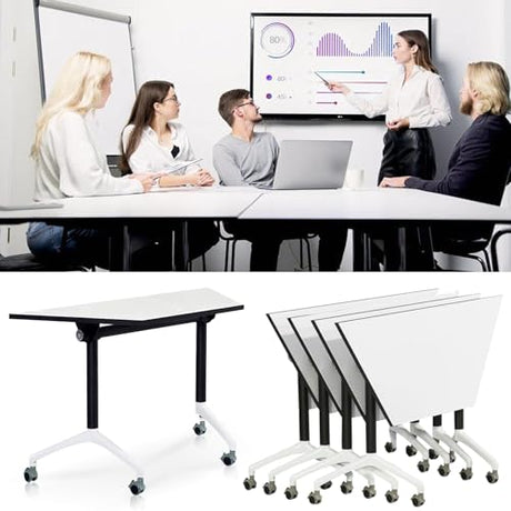Modular Conference Table,Mobile Conference Room Training Room Tables with Wheels,Foldable Meeting Table Rolling Seminar Table for Office,Modern Flip Top Training Meeting Tables,Suitable 2-10 people(4) MSFDC
