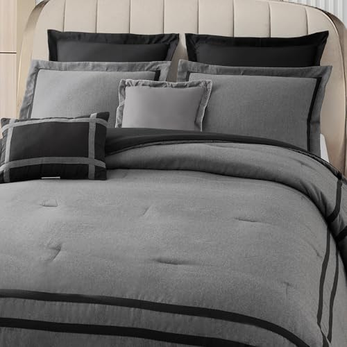 Wonderful Hotel Comforter Set King 8-Piece Gray Hydro-Brushed Wooly Feel Modern Luxury Bedding Comforter with Matching Fitted Sheet,Flat Sheet,Pillow Sham,Decorative Pillows for All Seasons Wonderful
