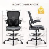 Drafting Chair, Tall Office Chair with PU Leather Seat, Ergonomic Standing Desk Chair with Lumbar Support Counter Height Office Chair with Adjustable Footrest Ring Flip-up Armrests Bondesin