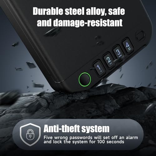 XGUNXBOX Gun Safe, Biometric gun safe for handgun, Portable Car Pistol Gun Safe Pistol with Keys Keypad and APP Control Hand Gun Lock Box, small safe for Home Bedside Car Wild camping XGUNXBOX