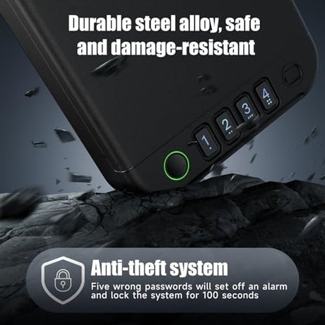 XGUNXBOX Gun Safe, Biometric gun safe for handgun, Portable Car Pistol Gun Safe Pistol with Keys Keypad and APP Control Hand Gun Lock Box, small safe for Home Bedside Car Wild camping XGUNXBOX