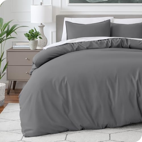 Bare Home Bedding Duvet Cover Queen Size - Premium 1800 Super Soft Duvet Covers Collection - Lightweight, Cooling Duvet Cover - Soft Breathable Bedding (Queen, Grey) Bare Home