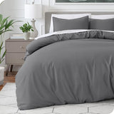 Bare Home Bedding Duvet Cover Queen Size - Premium 1800 Super Soft Duvet Covers Collection - Lightweight, Cooling Duvet Cover - Soft Breathable Bedding (Queen, Grey) Bare Home