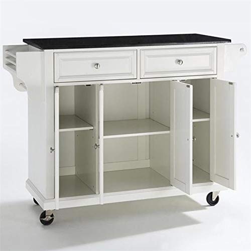 Pemberly Row Traditional Wood Solid Kitchen Cart with Granite Top in White/Black Pemberly Row