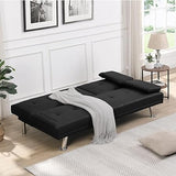 Anwickmak Convertible Futon Sofa Bed,PU Leather Modern Couch Loveseat Sleeper, Folding Daybed Guest Bed, Removable Armrests, 2 Cup Holders, Metal Legs (Black) Anwickmak