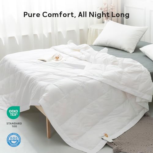 Globon Lightweight Goose Down Comforter King Size, Summer Blanket for Hot Sleepers, Soft Noiseless Shell, Breathable Duvet Insert 106x96 inch White Globon