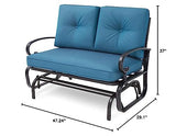 Omelaza Patio Bench, Porch Glider Outdoor Swing Glider Rocking Loveseat, Steel Frame Chair with Thick Cushion (Peacock Blue) Omelaza