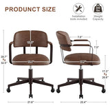 BFZ Mid Century Retro Home Office Desk Chair with Back, Faux Leather Adjustable Height Rolling Swivel Computer Task Armrests Chair for Home Office, Brown BFZ