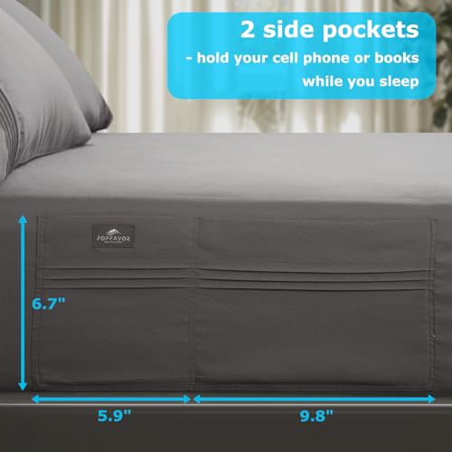 Popfavor Deep Pocket King Fitted Sheet with Straps - Fits Mattresses Up to 21" Thick - 3 Piece Bed Sheets - Moisture Wicking, Cooling & Soft Fitted Sheet & Pillow Cases (Grey) Popfavor