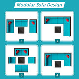 Shintenchi 7 Pieces Patio Furniture Sets Outdoor All-Weather Sectional Patio Sofa Set PE Rattan Manual Weaving Wicker Patio Conversation Set with Glass Table&Ottoman Cushion and Red Pillows, Blue Shintenchi