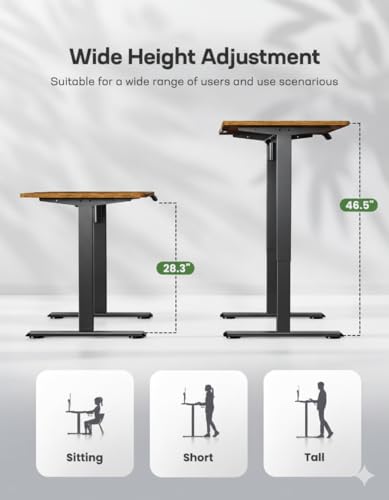 Marsail Electric Standing Desk – 48x24 Inch Height-Adjustable Home Office Computer Desk with 4 Memory Presets, Headphone Hook & Cable Organizer, Rustic Brown Marsail