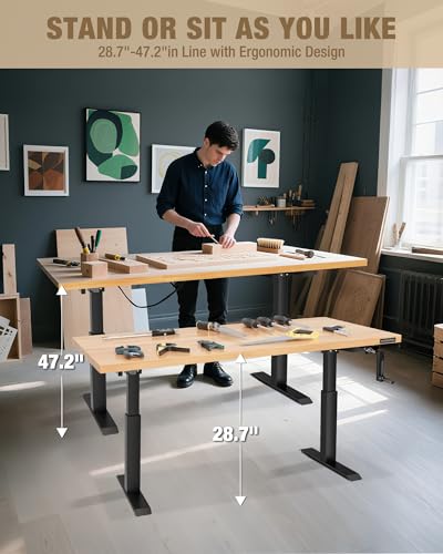 WORKPRO Adjustable Workbench with Crank Handle, 47.2" x 23.6" Rubber Wood Worktable 300LBS Load Capacity,Height-Adjustable Standing Desk for Workshop, Garage WORKPRO