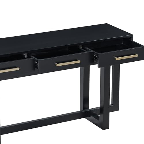 Contemporary Modern Entryway Console Table 57-Inch Extra Long Entry Sofa Table with Storage Drawers for Living Room Hallway, Black Amposei