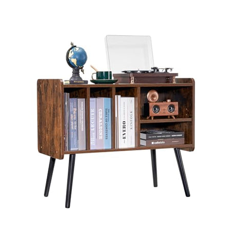 VEVOR Record Player Stand, Turntable Stand Holds Up to 220 Albums, Vintage Vinyl Record Cabinet with Removable Shelves, Record Player Table with Adjustable Height for Living Room, Bedroom, Brown VEVOR