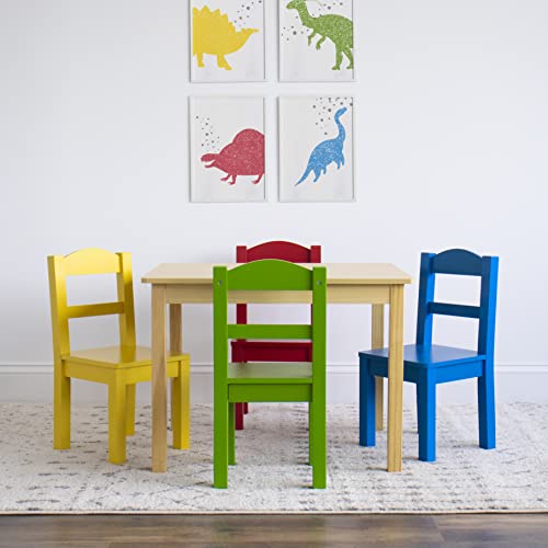Humble Crew Collection Kids Wood Table & 4 Chair Set, Natural/Primary Humble Crew