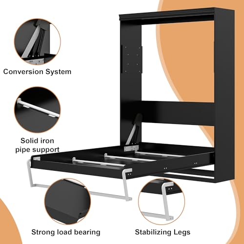 CFITCER Murphy Bed Full - Space Saving Wall Murphy Bed Full Convertible Hidden Bed for Small Apartments, Guest Rooms, Home Offices and Dens.(Mattress not Included) (Black) CFITCER
