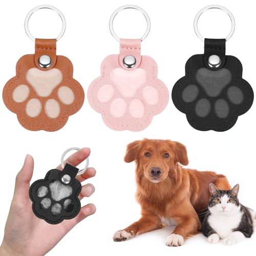 Hpmjz 3 Pcs Dog Hair Collector Keychains Paw Print Keychain Pet Memorial Gifts Cute Leather Hair Keepsake Keyring Pet Fur Storage Keychain for Collecting Bag Purse Paw Charm Key Holder Christmas