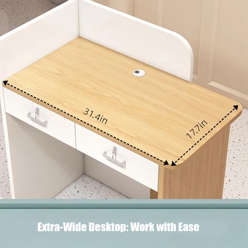 32 Inch Reception Desk, Modern Reception Table with LED Light, Front Counter Desk with Lockable Drawer, Checkout Counter for Lobby, Salon, Retail, Home Office, Reception Room