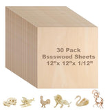 30 Pack Basswood Sheets 12x12x1/12 Inch, Plywood Sheet Unfinished Wood Boards Blanks for Laser Cutting, Engraving, Burning, Crafts Ecurfu