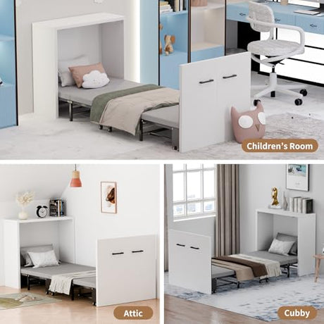 NAIZEA Murphy Bed w/Mattress, Foldable Murphy Bed Cabinet, 75" x 29" Cot Size Fold Out Beds for Guest Bedroom, Living Room, Office, Easy Pull Out and Folding NAIZEA
