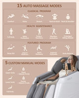 RELX Massage Chair Full Body, 20 Modes Zero Gravity SL-Track Shiatsu Massage Chair Built-in Heat System, Airbag Massage with Body Scan, Deep Yoga Stretch, Calfrest Extension and AI Control(White) RELX