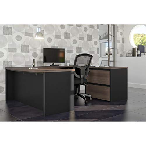 Bestar Connexion 72W U-Shaped Executive Desk with Lateral File Cabinet in Antigua & Black Bestar