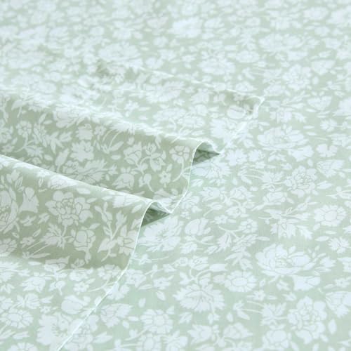 Laura Ashley - Sheets, Cotton Percale Bedding Set, Lightweight & Breathable Room Essentials (Heirloom Ditzy Green, King) Laura Ashley
