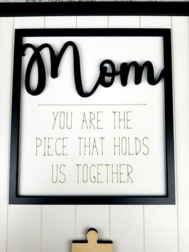 Mothers Day Gift For Mom | Personalized Mom Puzzle Sign with Custom Kids Names | Add 1-8 Child Names | Puzzle Gift for Grandma | Puzzle Piece Wall Decor Family | Wood Puzzle Wall Decor (Mom) - WoodArtSupply