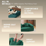 Alpen 77" Futon Sofa, Floor Foldable Sofa Couch Bed Queen with L-Shaped Armrests, Futon Bed with Mattress Included, Fold Out Comfy Lounge for Living Room Bedroom, Dark Green Alpen