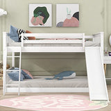Harper & Bright Designs Floor Low Bunk Bed Full Over Full with Slide and Ladder, Solid Wood Bunk Beds Frame for Saving Space, White Harper & Bright Designs