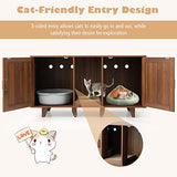 Tangkula Double Cat Litter Box Enclosure for 2 Cats, Large Stackable Hidden Privacy Cat Washroom Cabinet with Scratching Board, Indoor Cat House TV Stand Side Table, Litter Box Furniture (Brown) Tangkula