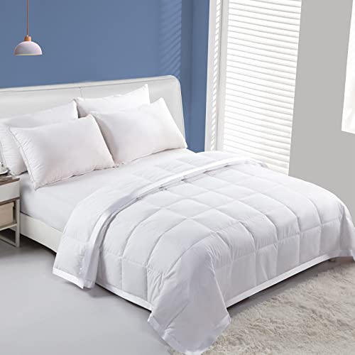 Dafinner Feather Down Blanket Full/Queen Size, Extra Lightweight Summer Comforter, Noiseless & Ultra Soft Thin Bed Blanket with Satin Trim (90"x90", White) Dafinner