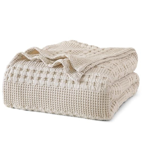 PHF 100% Cotton Waffle Weave Blanket King Size for Bed, Soft Lightweight & Breathable for Spring and Summer, All-Season Comfort, Luxury Aesthetic Blanket for Home Decor, 108"x90", Light Taupe/Oatmeal PHF