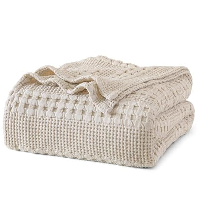 PHF 100% Cotton Waffle Weave Blanket King Size for Bed, Soft Lightweight & Breathable for Spring and Summer, All-Season Comfort, Luxury Aesthetic Blanket for Home Decor, 108"x90", Light Taupe/Oatmeal