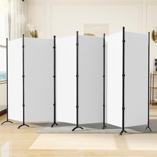 Room Divider, 6 Panel Room Dividers and Folding Privacy Screens, 6FT Partition Room Office Wall Divider for Separation 200" W Fabric, Portable Freestanding Room Divider Wall (White) gaildon