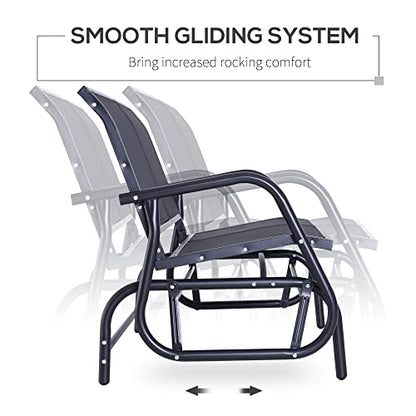 Outsunny 2-Person Outdoor Glider Bench, Patio Double Swing Rocking Chair Loveseat w/Powder Coated Steel Frame for Backyard Garden Porch, Black