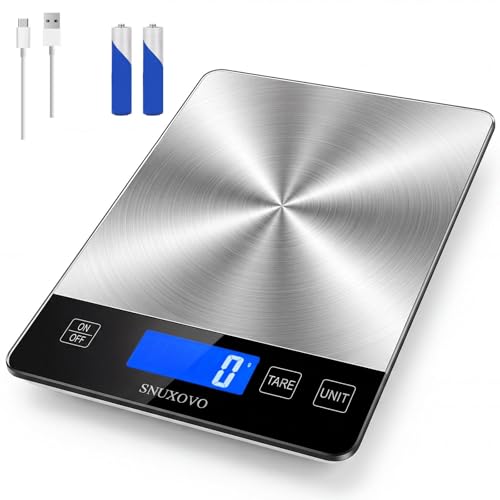 Food Scale, 33lb Digital Kitchen Scale, Stainless Steel Waterproof, 1g/0.05oz Precise Graduation, Grams and Ounces, Dual Power (Battery & USB Charging), for Cooking Baking Weight Loss