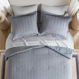 Madison Park Essentials Striped Comforter Set Queen, 7 Pieces Modern Minimalist Jacquard Bedding Set for All Season, Bed in A Bag with Sheet Set and Soft Brushed Reverse, Lightweight Blue/Grey Madison Park Essentials