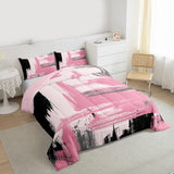 Erosebridal Girls Pink and Black Comforter Set Full Size Girly Abstract Pink Comforter Set for Kids Teens Women Geometric Modern Bedding Sets Minimalists Striped Art Bed Sets for Adults Boys Men Erosebridal