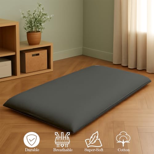 Twin XL Size Japanese Zippered Futon Covers - 100% Egyptian Cotton - Floor Mattress Cover for Traditional Japanese - Super Soft Couch Slipcovers Floor Mats Sofa Protector, Dark Grey Yarns of Cotton
