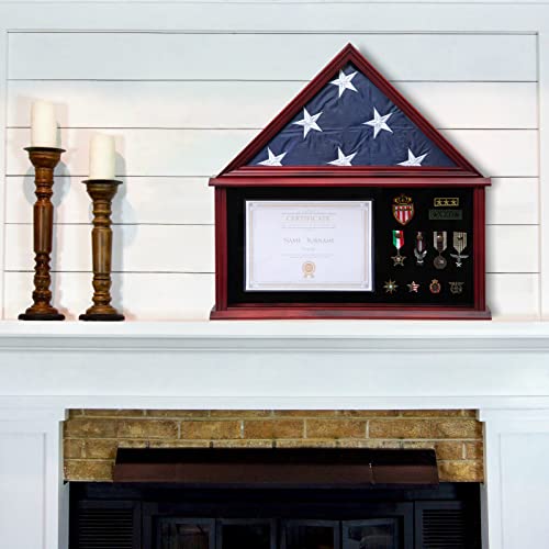 Tieeqe Large Military Shadow Box Solid Wood Burial Flag Display Case for American Veteran Flag Display Fit a Folded 5'x9.5' Flag Military Flag - WoodArtSupply